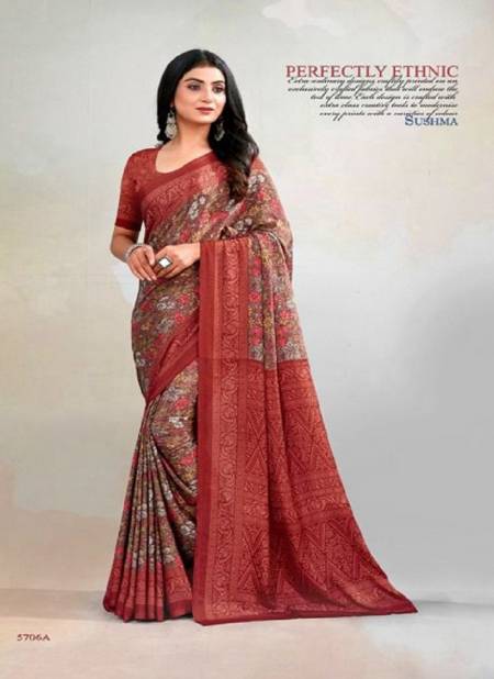Brown Colour Sushma Set 57 Daily Wear Printed Saree Catalog 5706 A