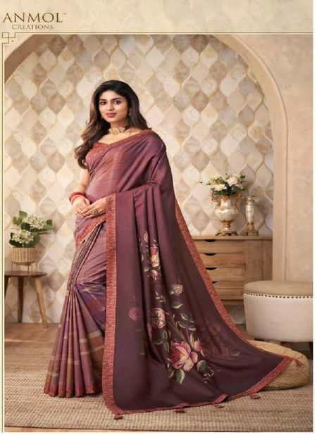 Brown Colour Tulip Vol 4 By Anmol Printed Saree Catalog 402 Catalog