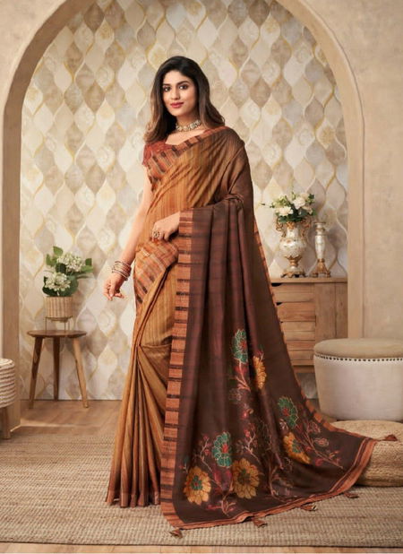 Brown Colour Tulip Vol 4 By Anmol Printed Saree Catalog 407 Catalog