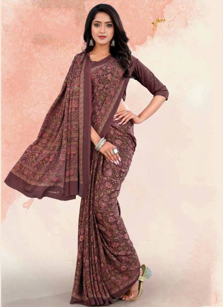 Brown Colour Uniformity By Sushma Printed Sarees Catalog 2107 A