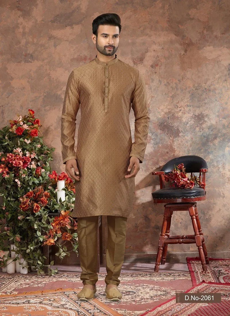 Brown Colour Vol 10 Occasion Wear Mens Kurta Pajama Wholesale Market In Surat 2061