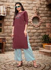 Brown Embroidery Work Kurti With Palazzo 1209