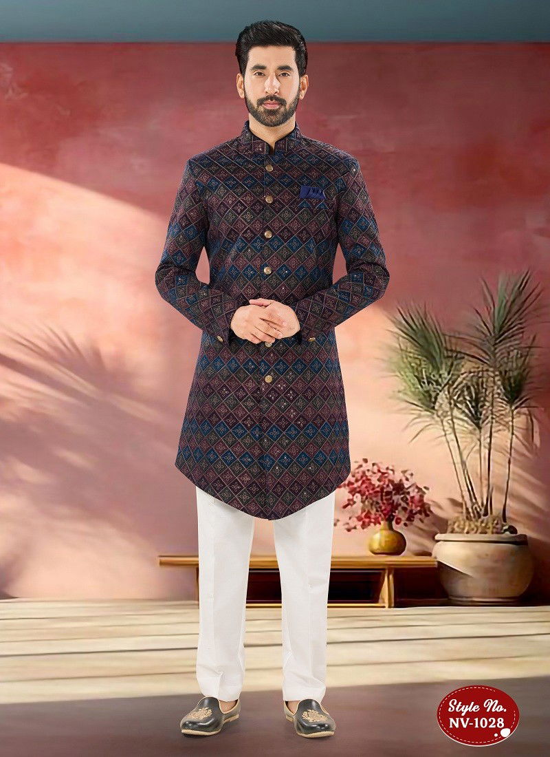 Brown Multi Colour 1651 1 Occasion Wear Mens Indo Western Wholesale Shop In Surat NV 1028