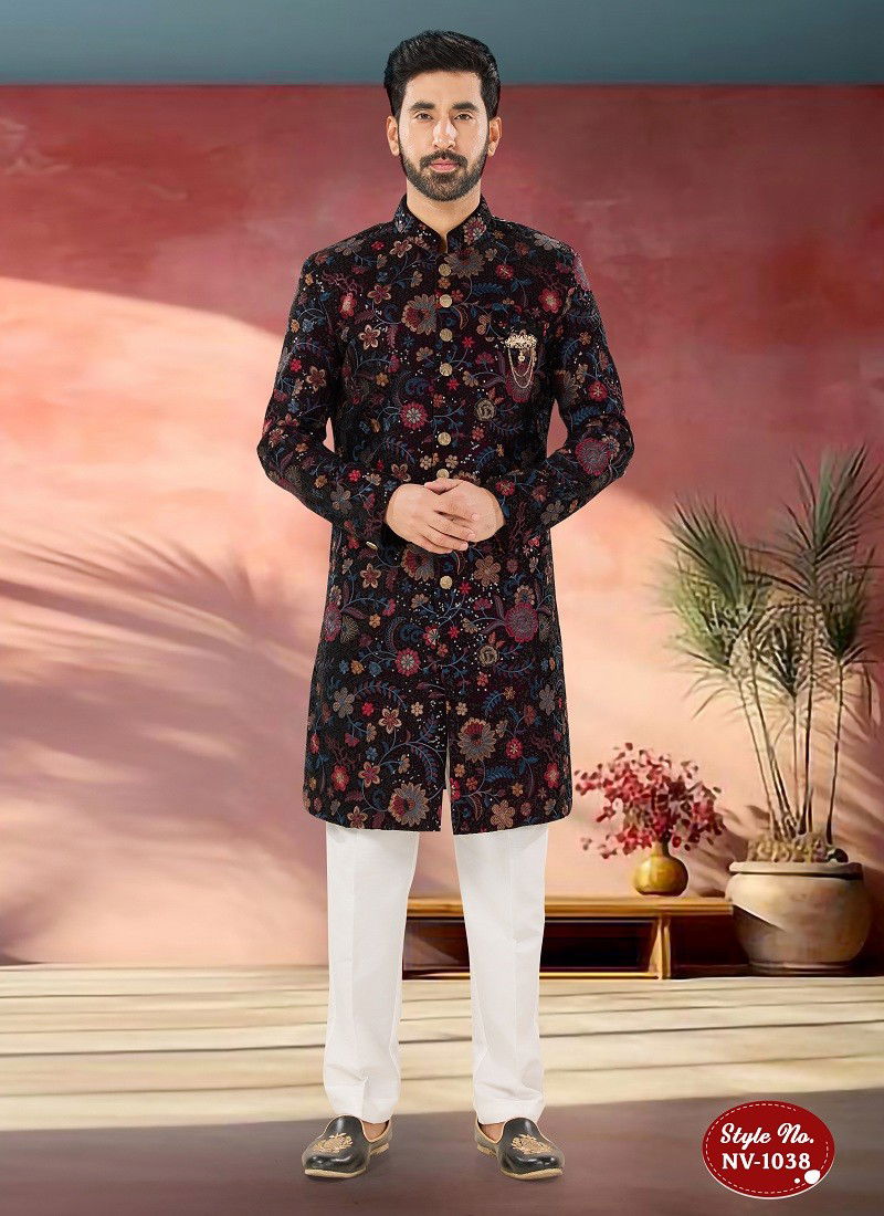 Brown Multi Colour 1651 2 Designer Party Wear Mens Indo Western Suppliers In India NV 1038