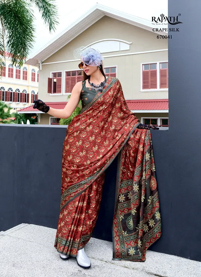 Brown Multi Colour Next Generation By Rajpath Stain Silk Printed Saree Orders In India 670041