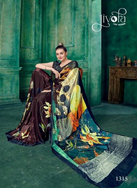 Brown Multi Colour Rio By Jivora 1305 to 1318 Crepe Digital Printed Summer Wear Saree Wholesale Price In Surat 1315