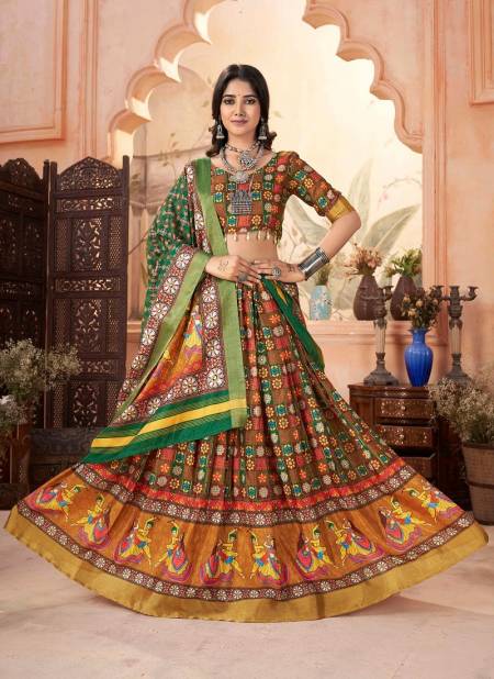 Brown Multi Colour SS Navratri Special Silk Cotton Lehenga Choli Orders In India GS3268