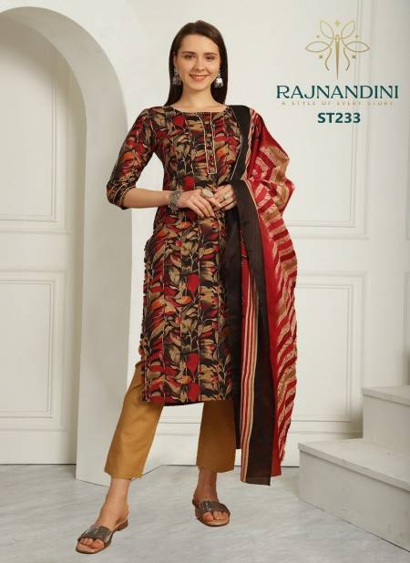 Brown Multi Colour Vamika By Rajnandini Heavy Indo Cotton Kurti With Bottom Dupatta Suppliers In India ST233