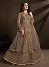Brown Net Reception Wear Embroidery Work Anarkali Suit