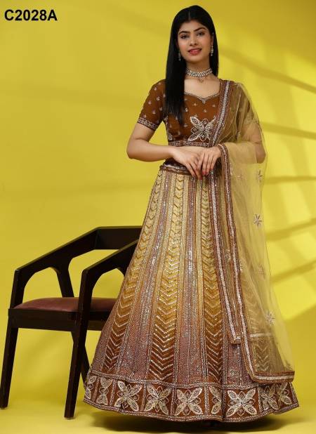 Brown Yellow Colour Amoha C2028 A To D Wedding Readymade Lehenga Choli Wholesale Online C2028 A