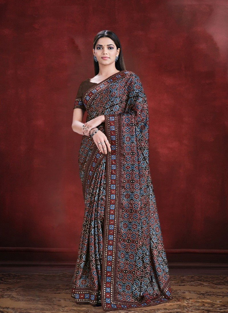 Brwon Multi Colour Norita 43100 Hasti By Mahotsav Occasion Wear Designer Saree Exporters In India 43519