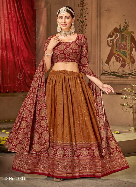 Burnt Orange And Red Colour Shubharambh Vol 2 Cotton Printed Designer Lehenga Choli Catalog 1001