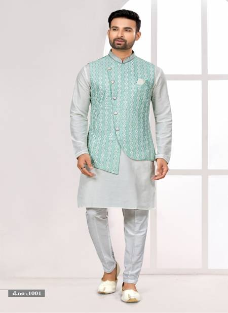 C Green Colour Function wear Lakhnavi Mens wear Modi Jacket Kurta Pajama Catalog 1001