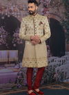 Caream Art Embroidered Banarasi Silk Wedding Sherwani 180557