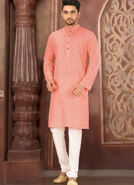  Casual Wear Machine Work Plain Cotton Pink Color Kurta With Wooden Buttons And Payjama AC Slub Cot 02
