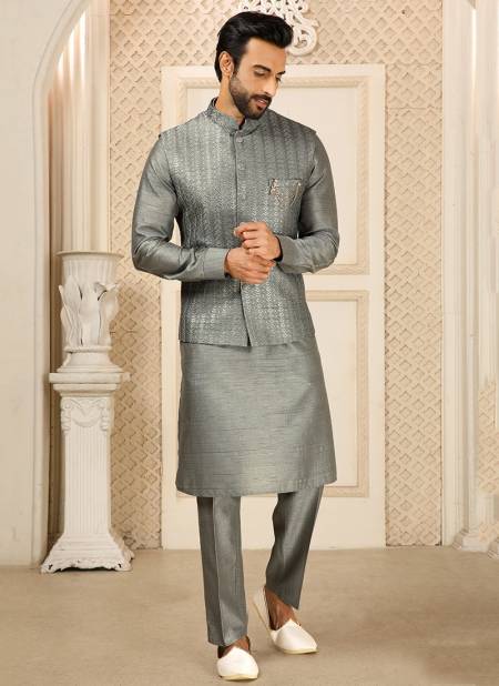 Charcol Gray Colour Festival Wear Wholesale Kurta Pajama With Jacket Collection 1355