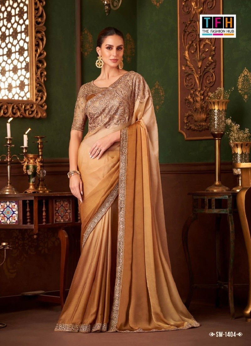 Charming Brown Colour Sandalwood Vol 14 By TFH Designer Party Wear Saree Wholesale Online SW 1404