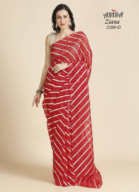 Cherry Colour Asisa Organza Chiffon Daily Wear Saree Orders In India Ziana-2100-D