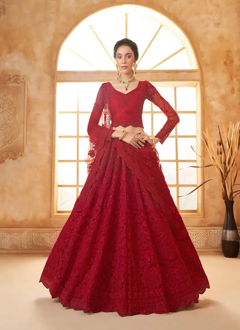 Cherry Colour Bridal Heritage Color Saga Vol 3 By Alizeh Party Wear Net Lehenga Choli Wholesale Online 1074-C