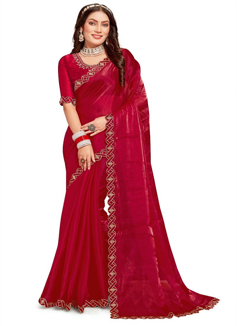 Cherry Colour Krisha By Nari Fashion Desginer Jimmy Choo Silk Saree Wholesale Online 7805