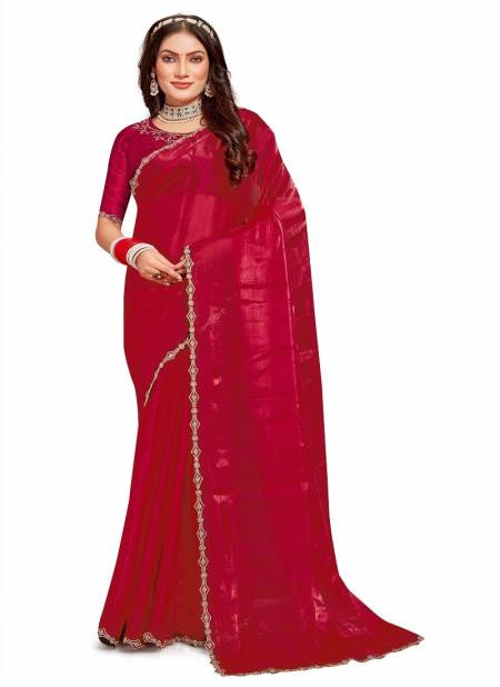 Cherry Colour Millie By Nari Fashion Desginer Jimmy Choo Silk Saree Exporters In India 7785