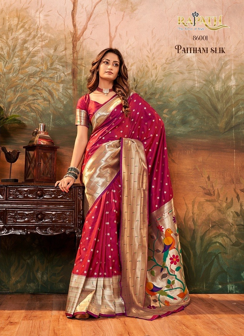 Cherry Colour Pavitra Paithani Silk By Rajpath Silk Wedding Saree Orders In India 86001