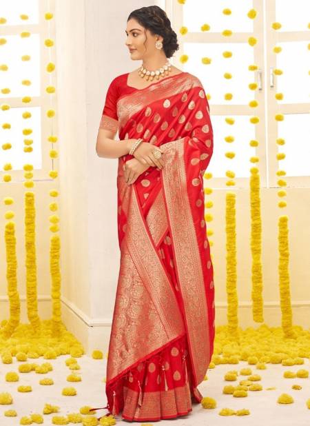 Cherry Red Colour Sangam Ethnic Wear Wholesale Silk Sarees Catalog 3434