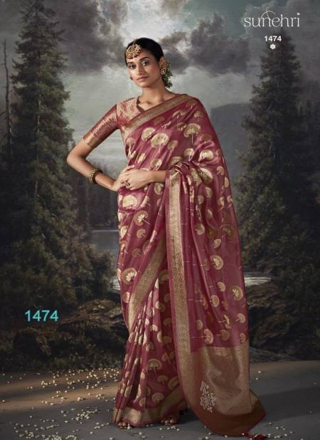 Cherry Pink Colour RaatRani By Kimora Organza Banarasi Designer Saree Catalog 1474