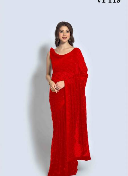 Cherry Red Colour Chokadi By Fashion Berry Party Wear Saree Catalog 119