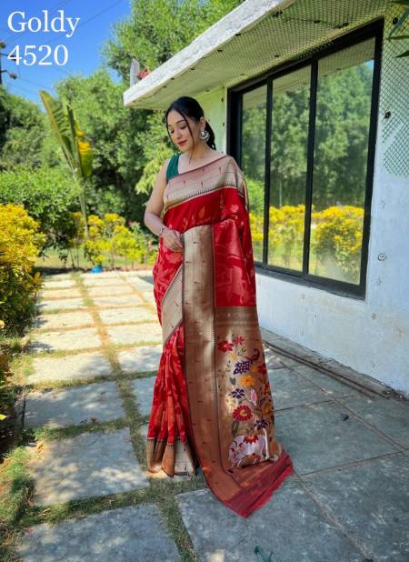 Cherry Red Colour Goldy By Fashion Lab Printed Saree Catalog 4520