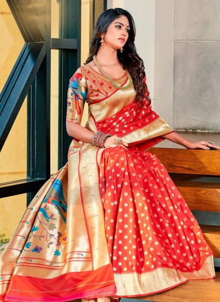 Cherry Red Colour Naysha Paithani Rajpath Festive Wear Wholesale Silk Sarees Catalog 117004