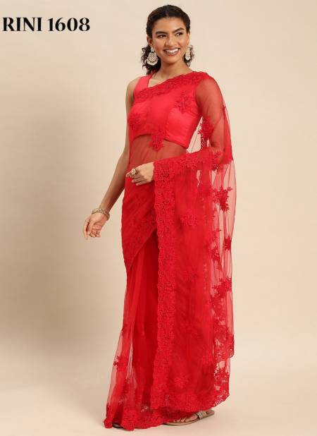 Cherry Red Rini By Fashion Lab Party Wear Saree Catalog 1608