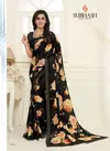 Chikoo and Black Subhash Saree Kiara Designer Printed Work Crepe Satin Regular Wear and office Wear Saree 1067