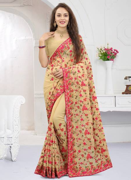 Fancy Satin Butti With Attractive Soft Pure Ready To Wear Saree Chiku Color