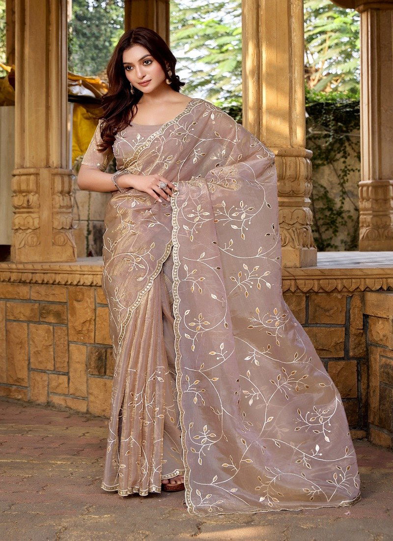 Chiku Colour 266 A To 266 D Durga fashion paper silk Designer Party Wear Saree Suppliers In Mumbai 266 D