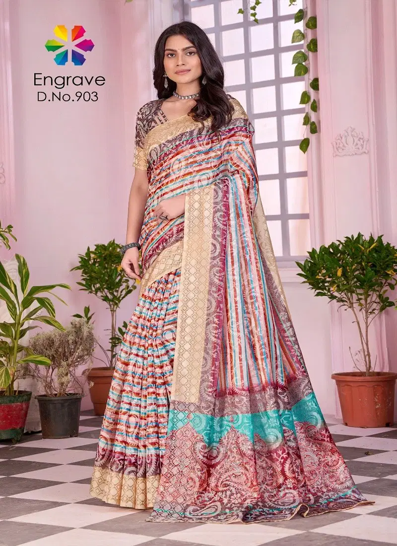 Chiku Colour Engrave By Jivora Chanderi Silk Daily Wear Saree Suppliers In India 903