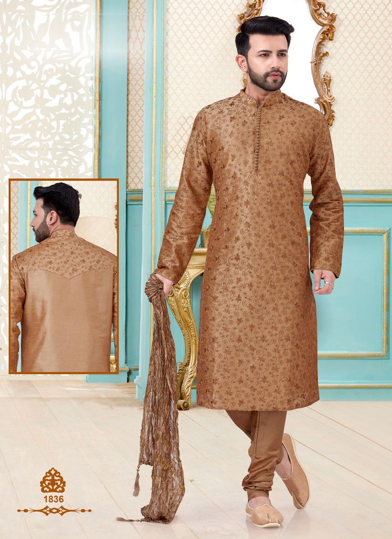 Chiku Dupion Silk Readymade Mens Kurta Payjama 1836