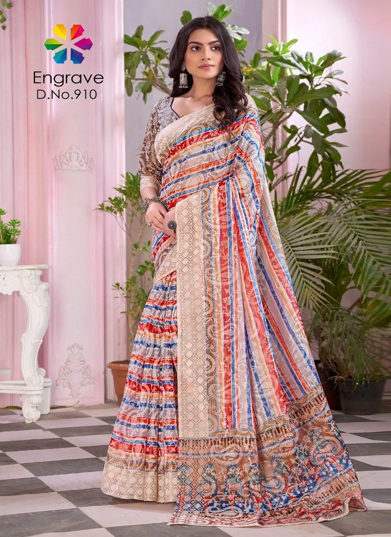 Chiku Multi Colour Engrave By Jivora Chanderi Silk Daily Wear Saree Suppliers In India 910