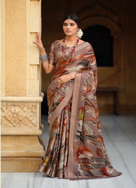 Chocolate Colour Sahar By Sr Viscose Printed Saree Wholesale Shop In Surat 1006