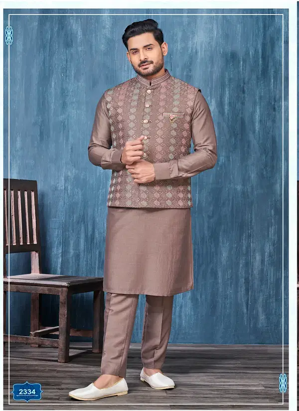 Occasion Wear Art Banarasi Silk Mens Modi Jacket Kurta Pajama Wholesale Market In Surat 