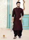 Coffee Dupion Silk Readymade Mens Dhoti Kurta 1838