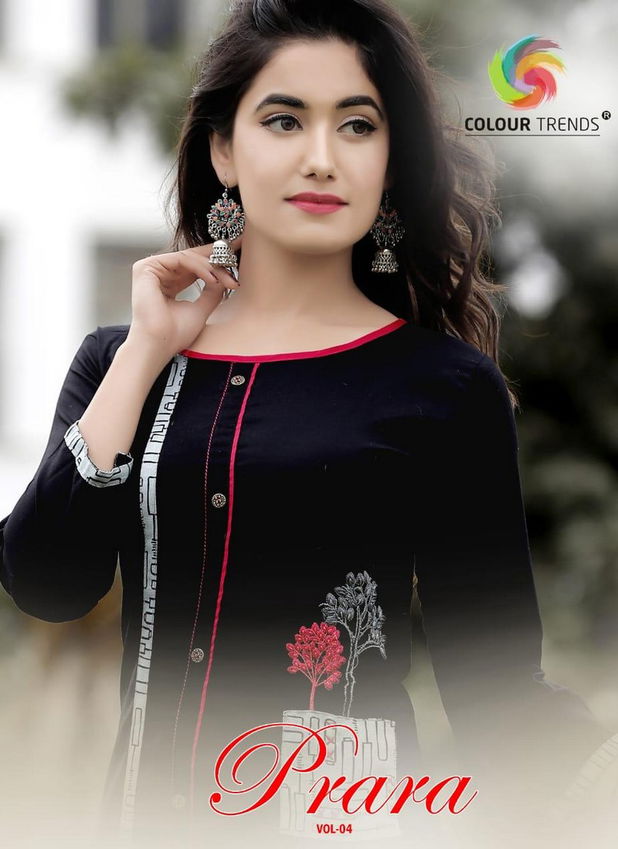 Colour Trendz Para Vol 4 Rayon Embroidery Kurtis With Handwork Collections