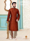 Copper Dupion Silk Gold Readymade Mens Dhoti Kurta 1810