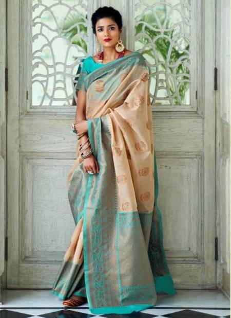 Cream And Blue Colour Kanvas Linen Ethnic Wear Silk Wholesale Saree Collection 99003