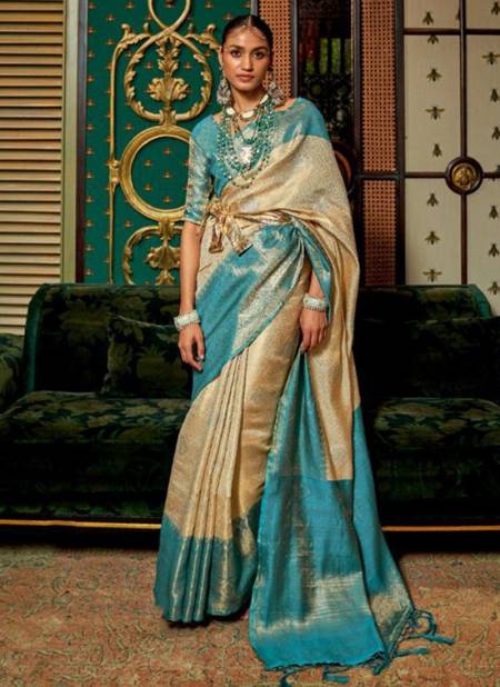 Cream And Blue Colour Kanishka Silk Wedding Wear Wholesale Silk Sarees Catalog 289003.jpg