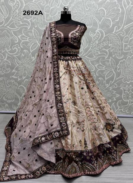 Cream And Brown Colour 2692 A And B by Anjani Art Georgette Bridal Lehenga Choli Orders In India