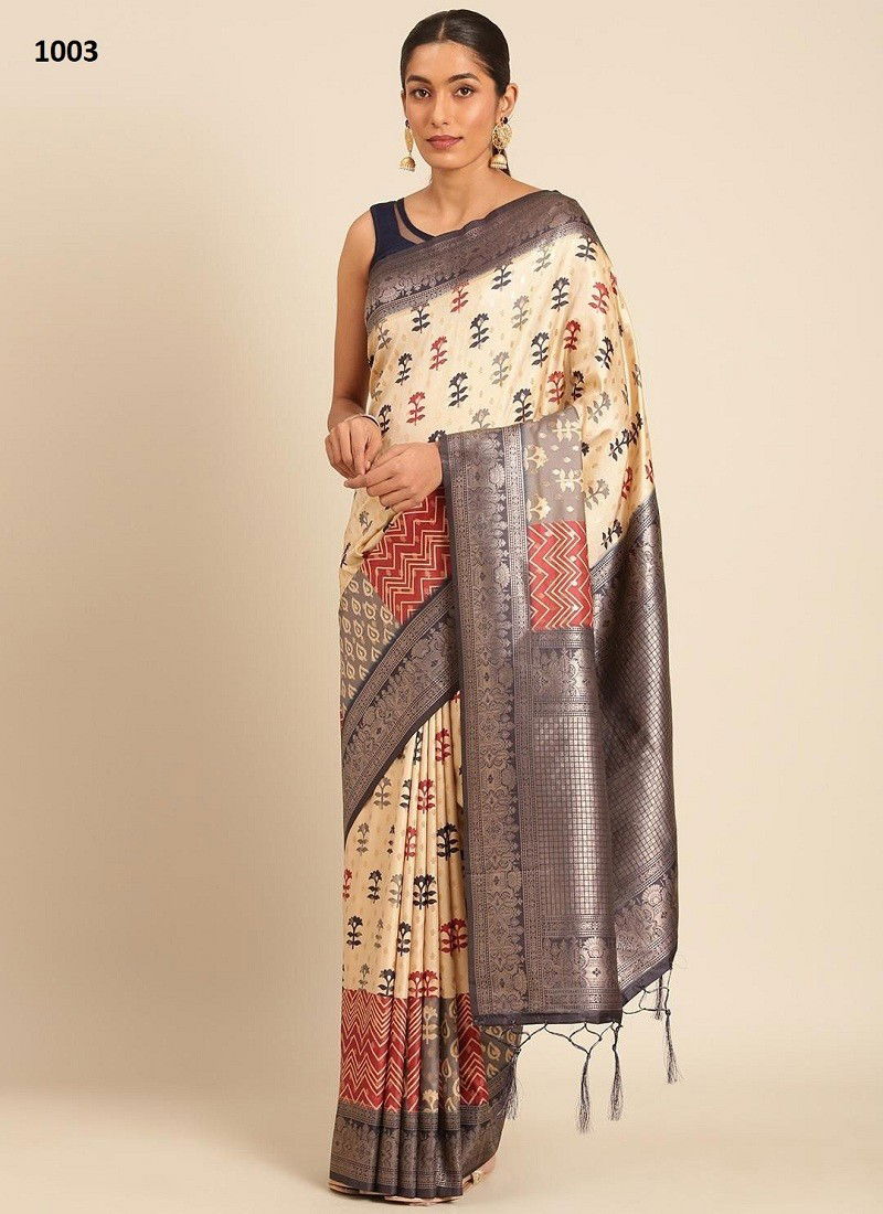 Cream And Grey Multi Colour Pavitra Manthan Silk By Bunawat Saree Suppliers In India 1003