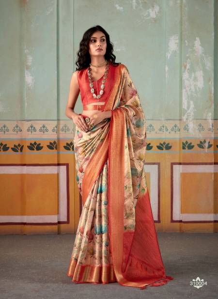 Cream And Multi Colour Rubika Silk By Rajpath Tissue Silk Designer Saree Catalog 310004