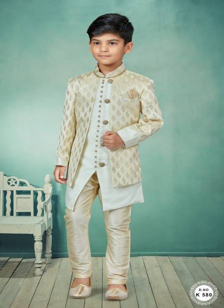 Cream And Off White Colour Kids Indo Western Sherwani Catalog K 580