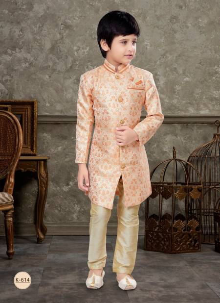 Cream And Orange Colour Kids Vol 5 Boys Wear Kurta Pajama And Indo Western Catalog K 614